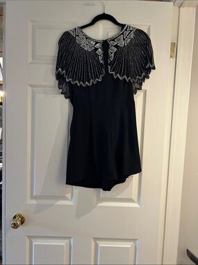 Black Beaded Capelet Tunic Top